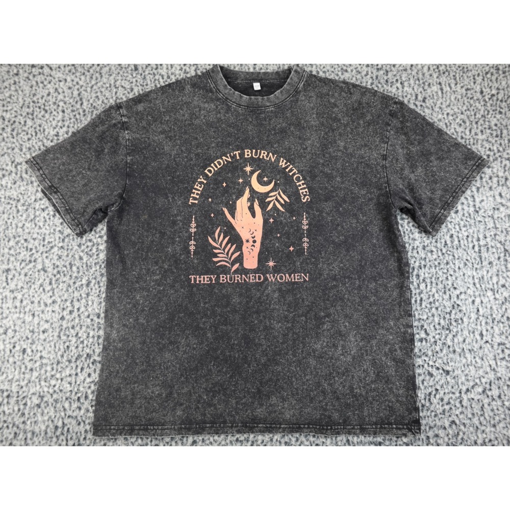 Witchy Graphic Tee They Burned Women Acid Wash‎ Charcoal Gray Shirt Large